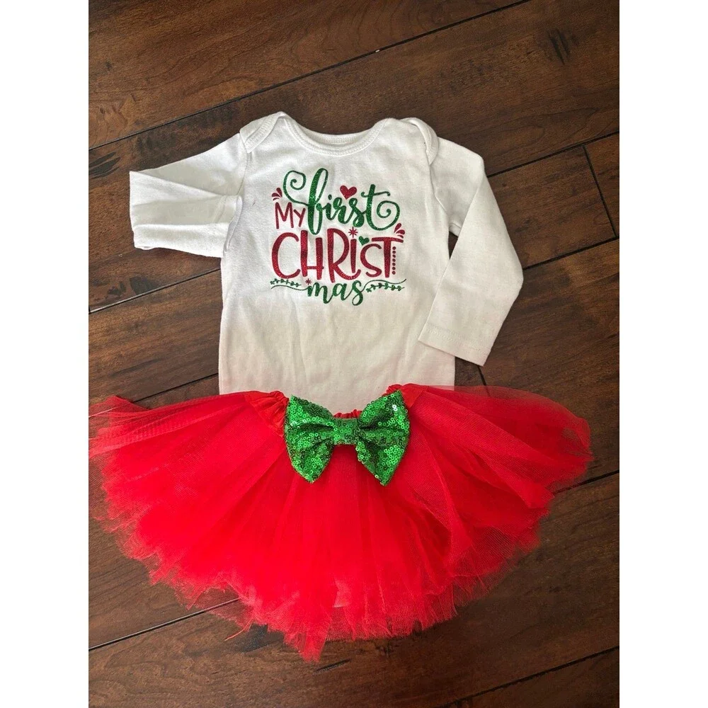 3pcs Newborn Baby Infant Girls 1st Christmas Leggings Tutu Dress Costume Outfits